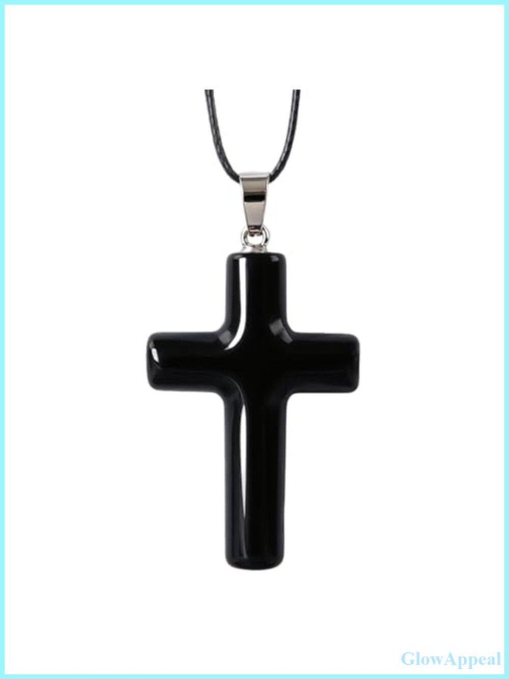 Natural Obsidian Cross Pendant Necklace Handmade Healing Crystal Rope Adjustable